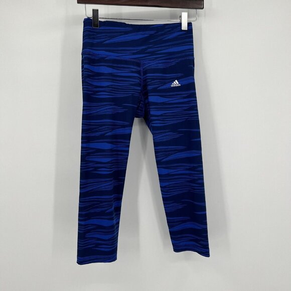 Adidas Womens Climalite Blue Patterned Capri Leggings S - Picture 2 of 7